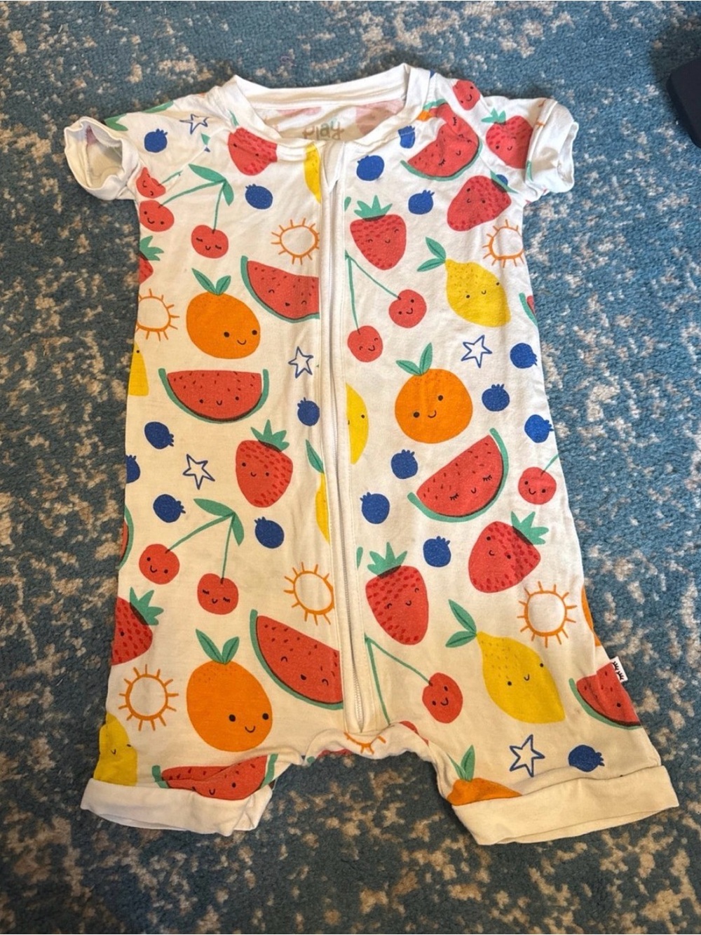 Little Sleepies White Romper with Red, Orange, Yellow, Blue Fruit Print